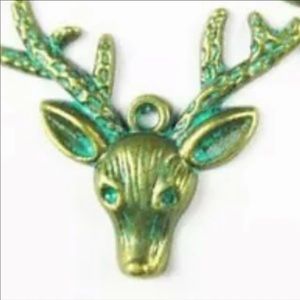 Carved brass Bronze deer pendant patina